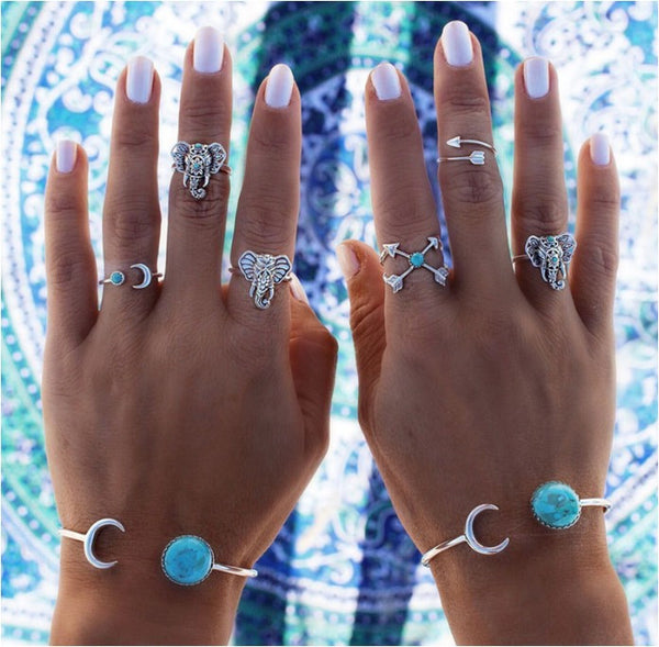 Beach Punk Elephant Moon Arrow Ring